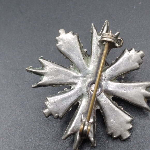 Vintage 1930's Pot Metal Cross Star Brooch Glass Center Stone & Rhinestones - Picture 2 of 3